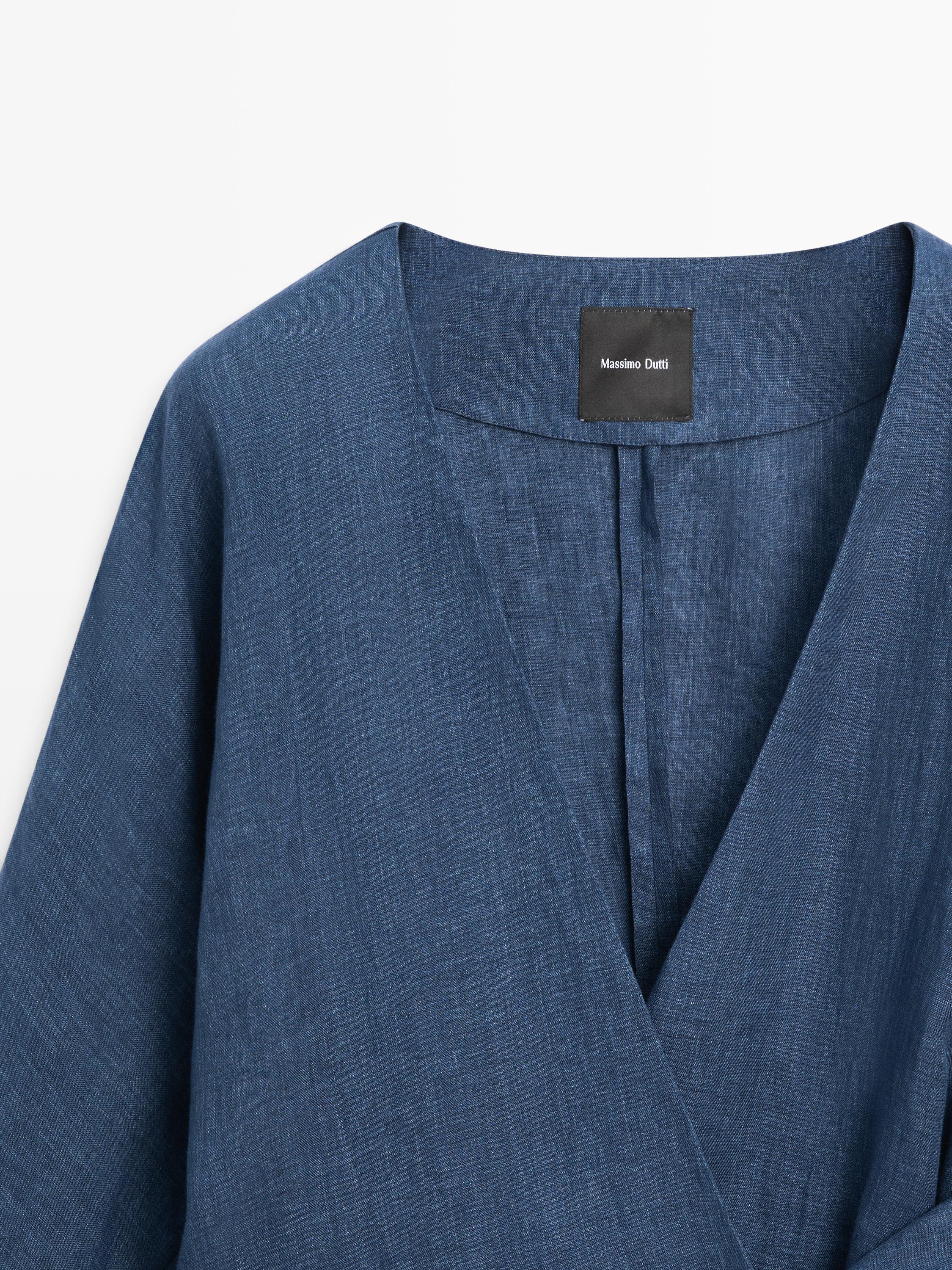 Linen total look denim-effect kimono